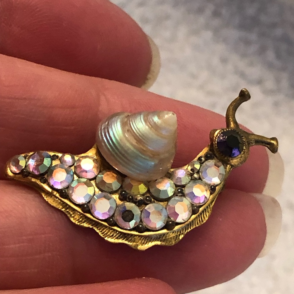 COPY - Lovely Little Snail Brooch Vintage Shell and Stones 1.5” No Markings